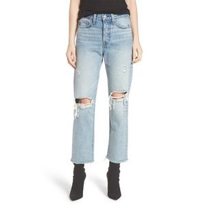 Levi’s wedgie straight distressed high rise crop jeans